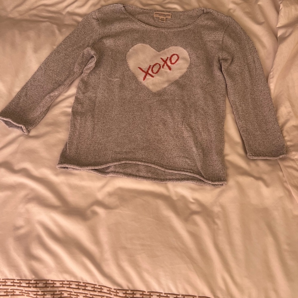 Gray Sweater with Heart and XOXO Design